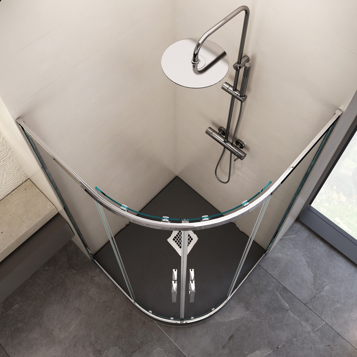 Cabine de douche semi-circulaire transparente Atena |...