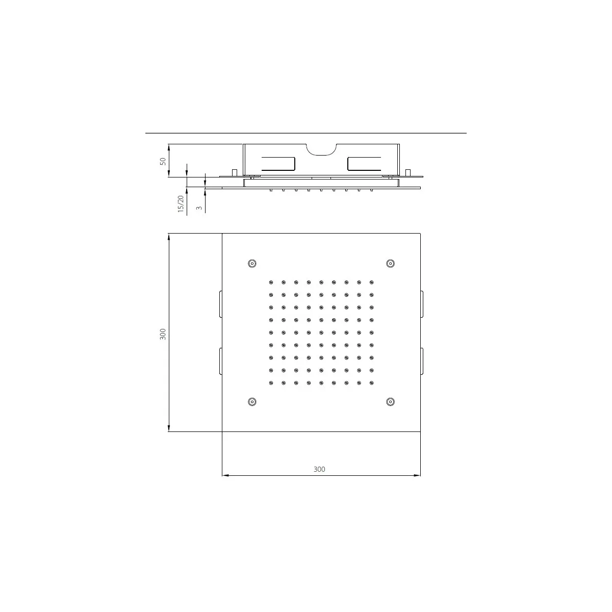 Soffione da incasso quadrato 30x30 inox
