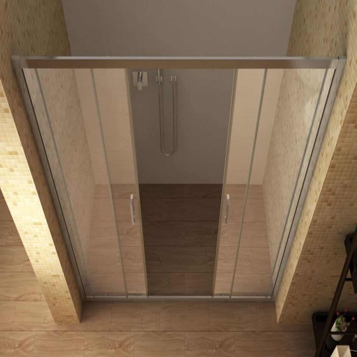 Porte de douche avec entrée centrale pour niche de salle...