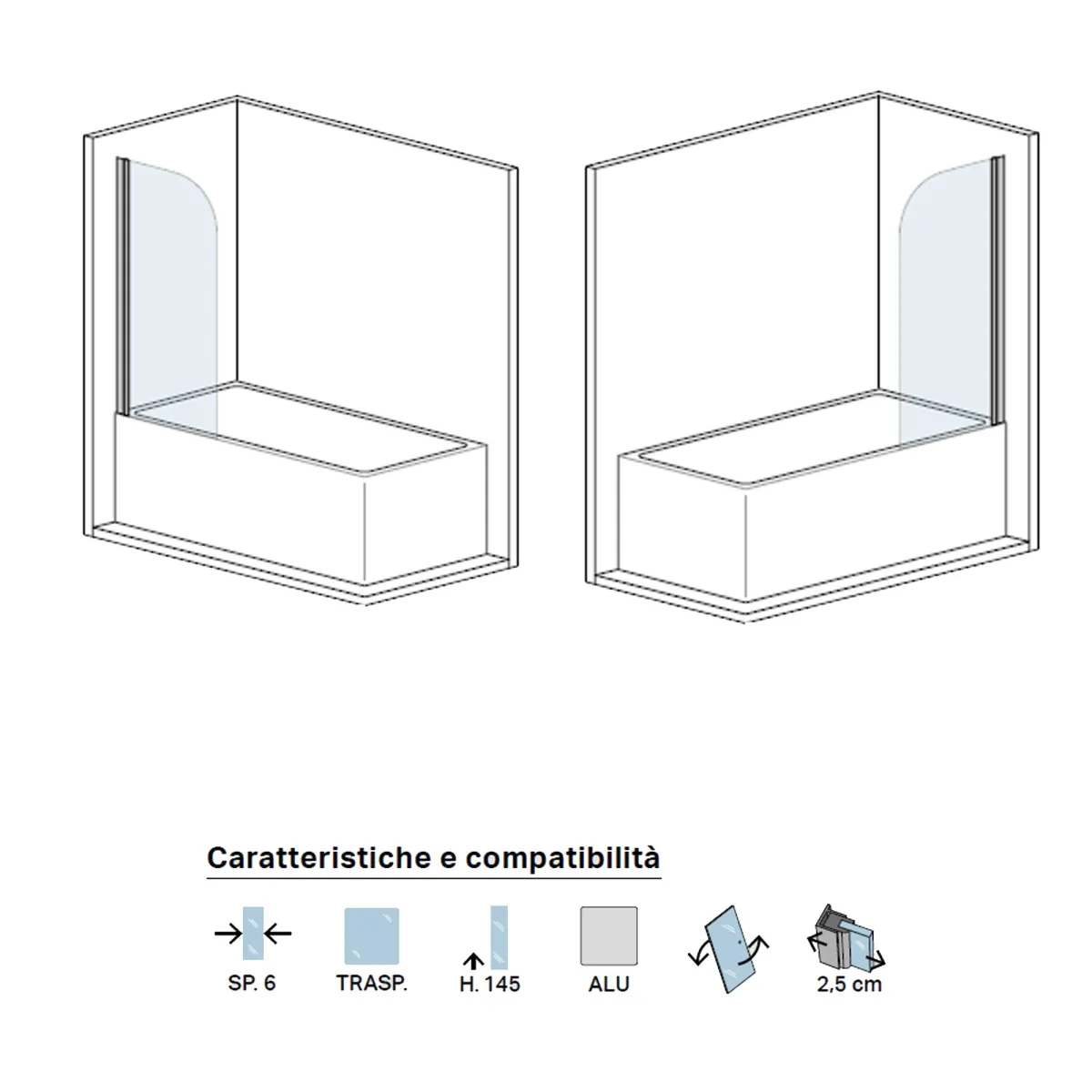Au-dessus de la cuve de 80 cm en verre transparent h145