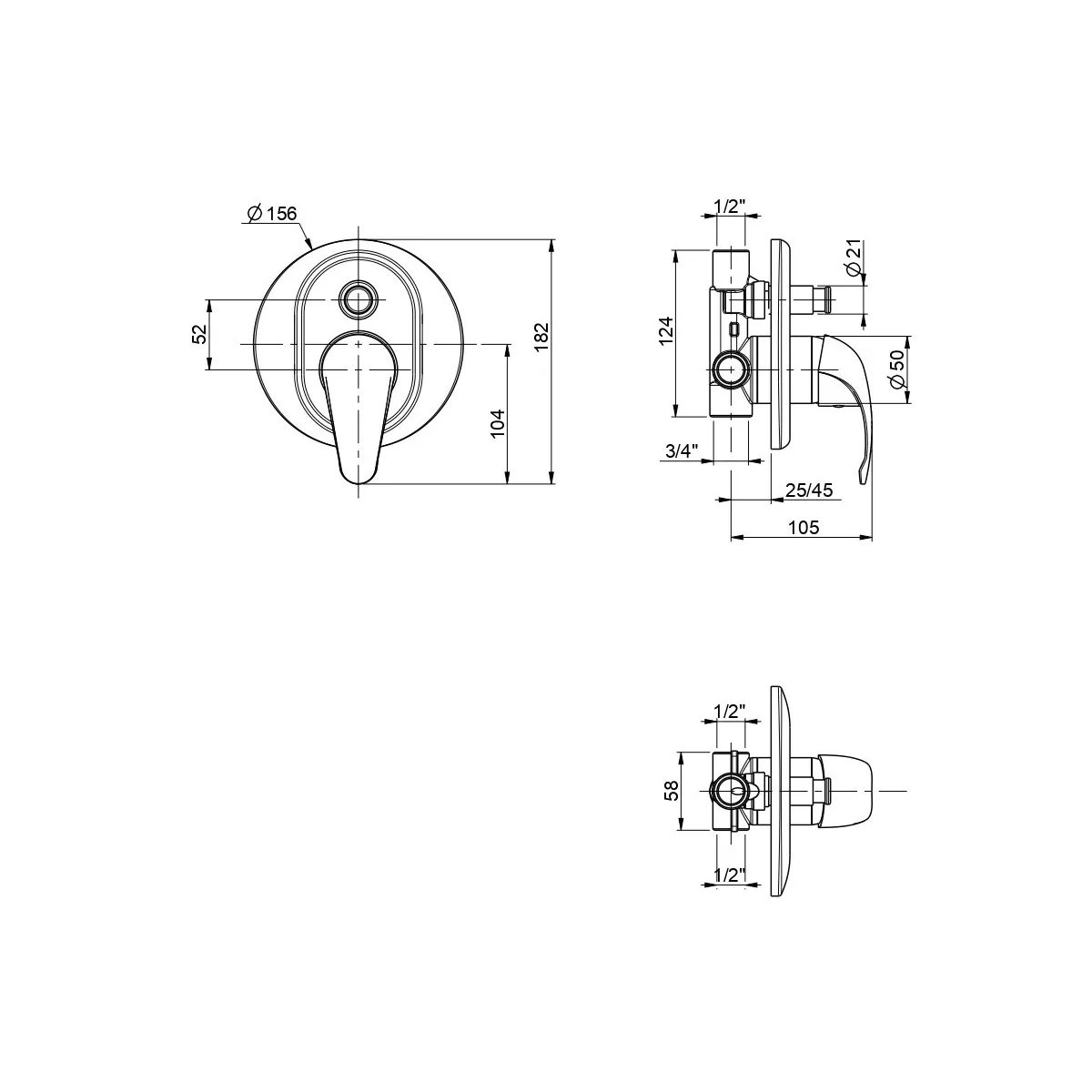 Monocomando doccia incasso con deviatore cromato Squalo