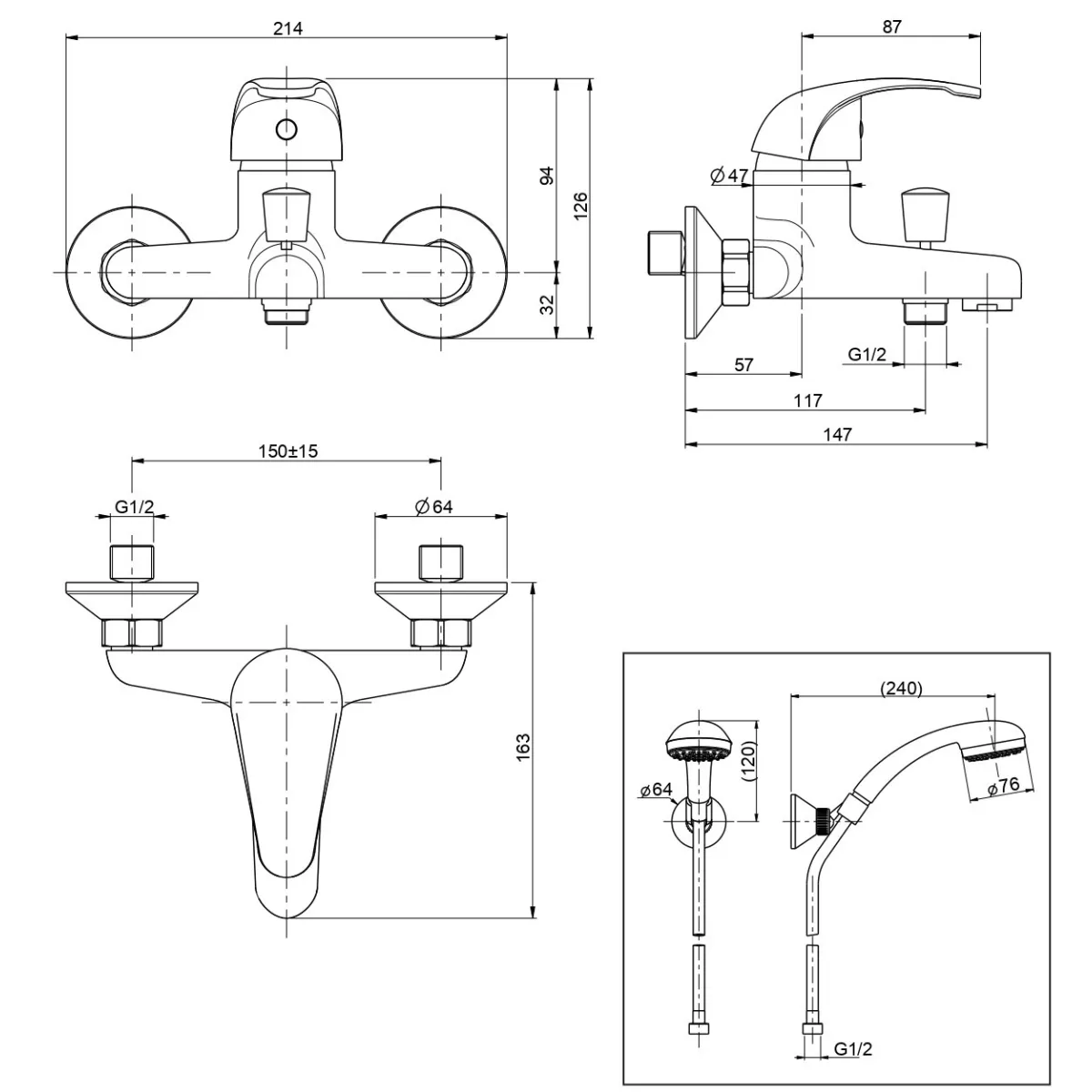 Gruppo vasca con doccia duplex cromato Squalo