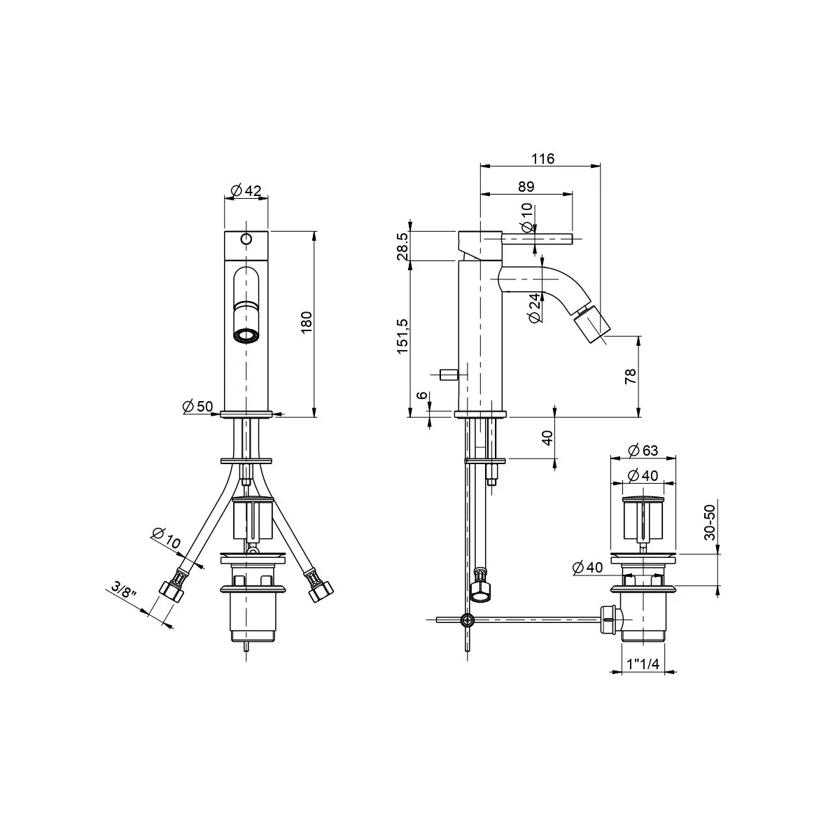 Rubinetto miscelatore bidet cromato Jackie