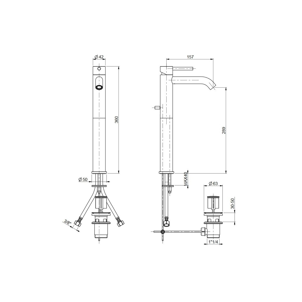 Miscelatore lavabo alto con bocca lunga cromato Jackie