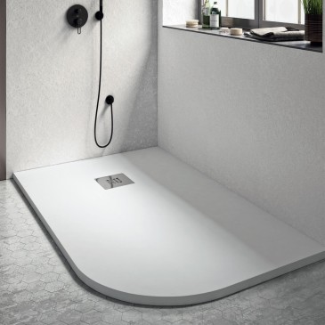 Piatto doccia semicircolare 90x70 70x90 in marmoresina assimmetrico