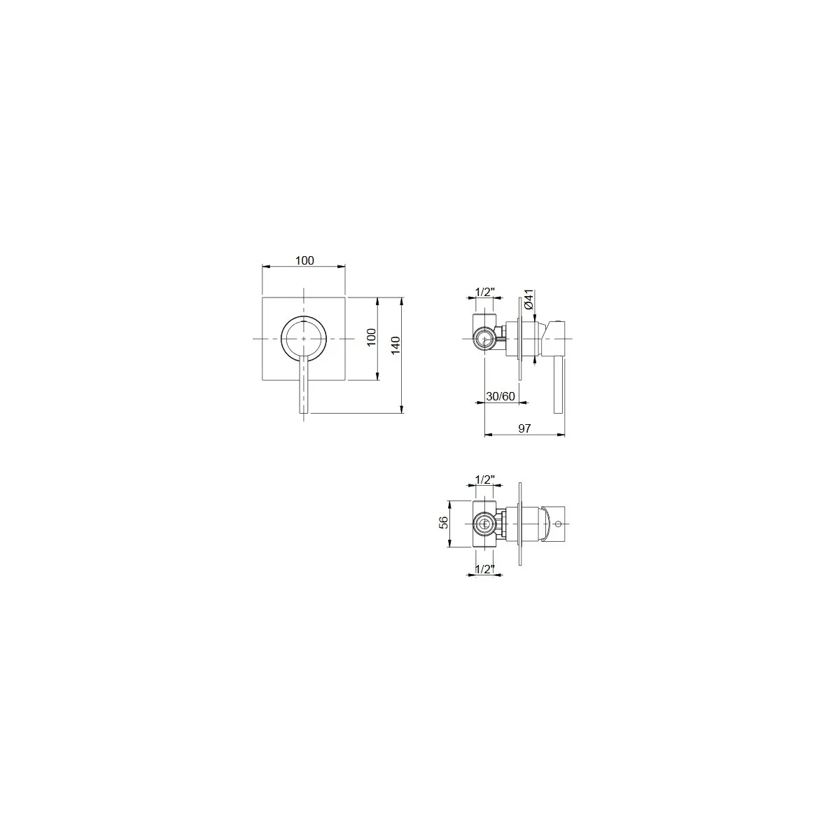 Doccia incasso con piastra quadrata minimalista cromato...