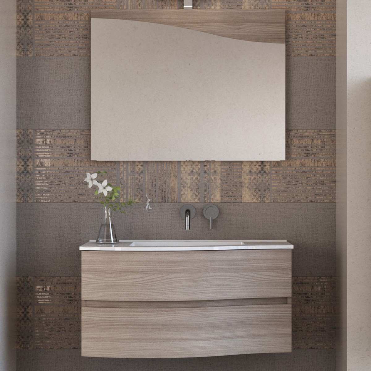 Meuble de salle de bain suspendu 90cm bois d'orme tIerra...