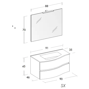 Hängender Badezimmerschrank 90 cm Ulmenholz Terra Mood-762