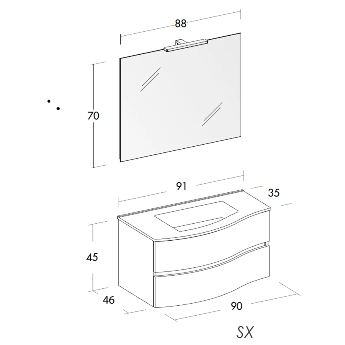 Meuble de salle de bain suspendu 90cm bois d'orme tIerra...