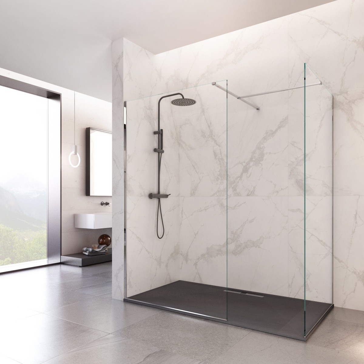 Cabine de douche recto-verso avec entrée libre 8 mm...