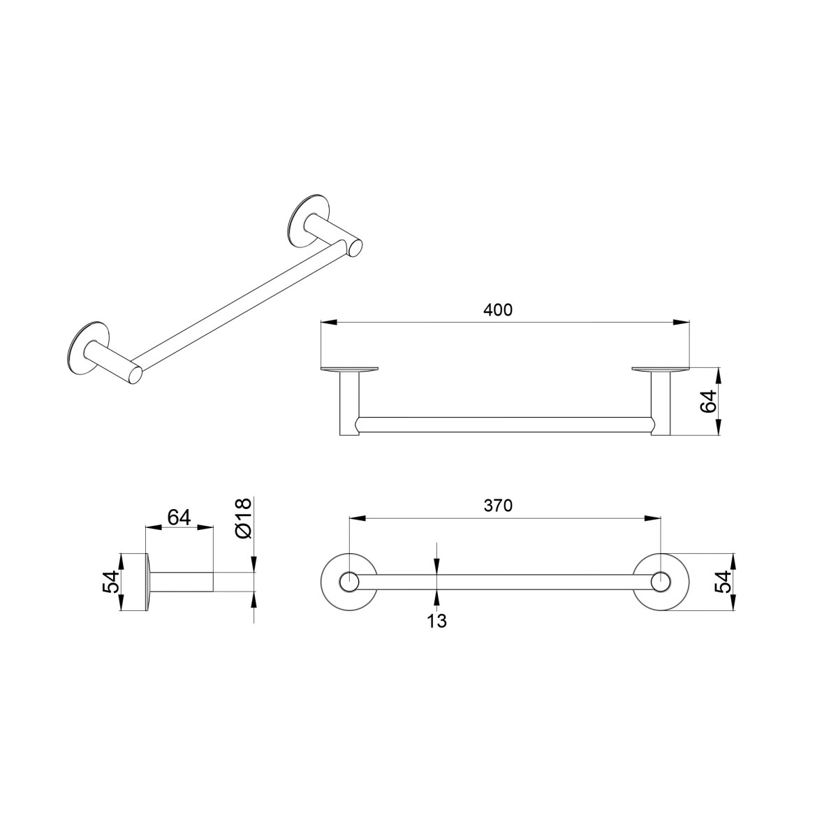 Porte-serviettes mural pour bidet 40 cm chrome | Venise