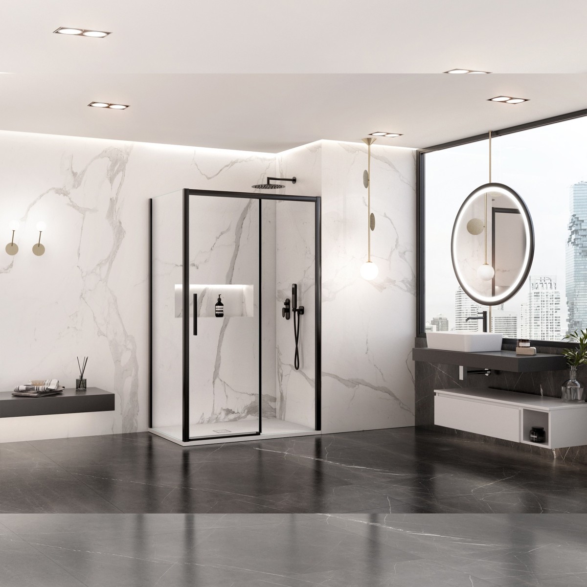 Cabine de douche double face avec profilés noirs LAGOA en...