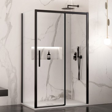 Doppelseitige Duschkabine mit schwarzen Profilen aus 6 mm starkem, transparentem LAGOA-Glas
