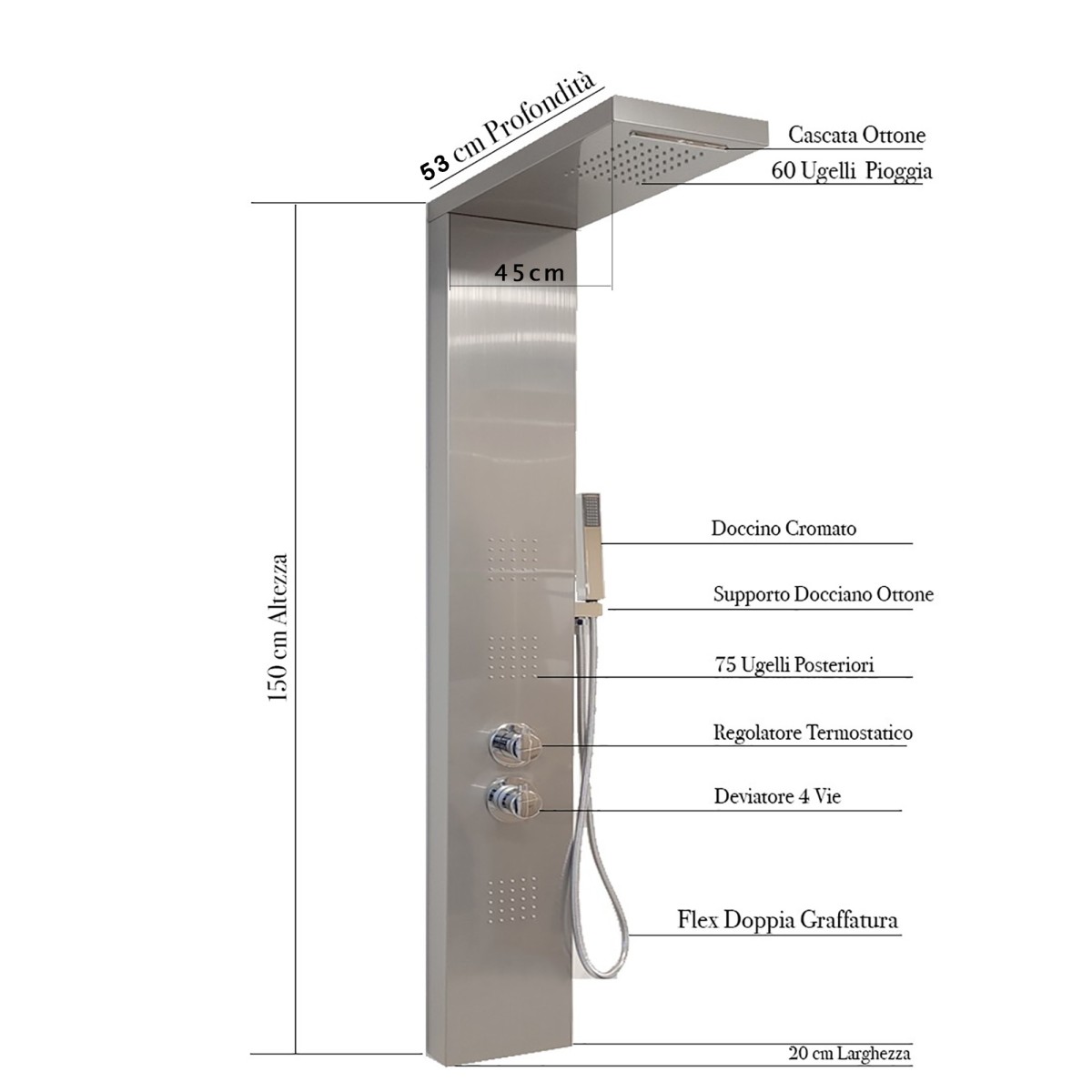 Colonna Idromassaggio Inox Spazzolato Termostatica |...