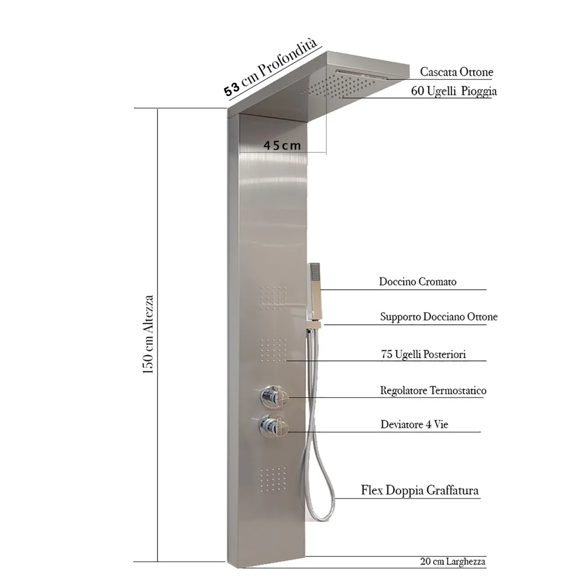 Colonna Idromassaggio Inox Spazzolato Termostatica |...