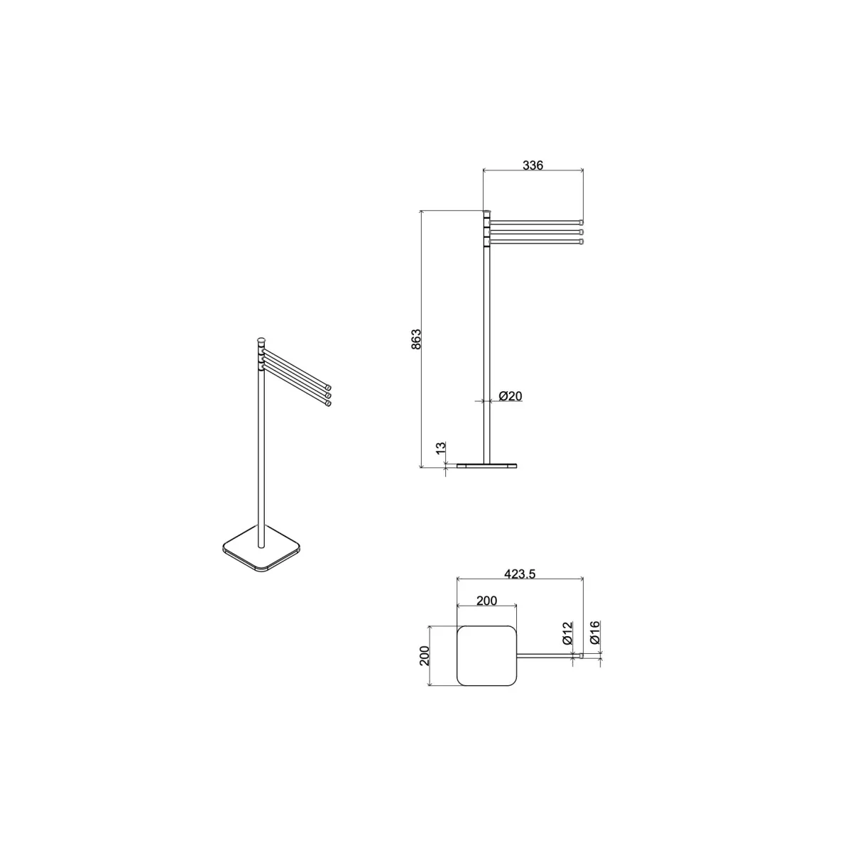 Porte-serviettes de salle de bain sur pied en acier...