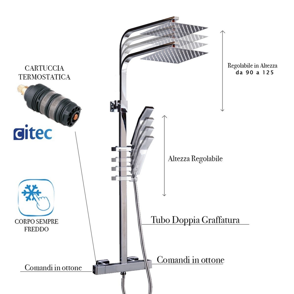 Colonna doccia con miscelatore 2 uscite soffione 20x20...