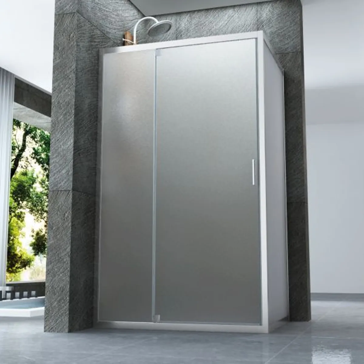 Paroi de douche opaque avec porte battante des deux côtés...