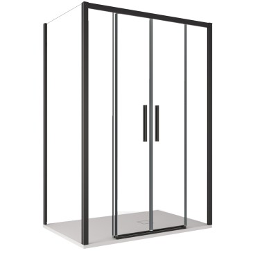 Doppelseitige Duschkabine mit schwarzen Profilen aus 6 mm starkem, transparentem LAGOA-Glas