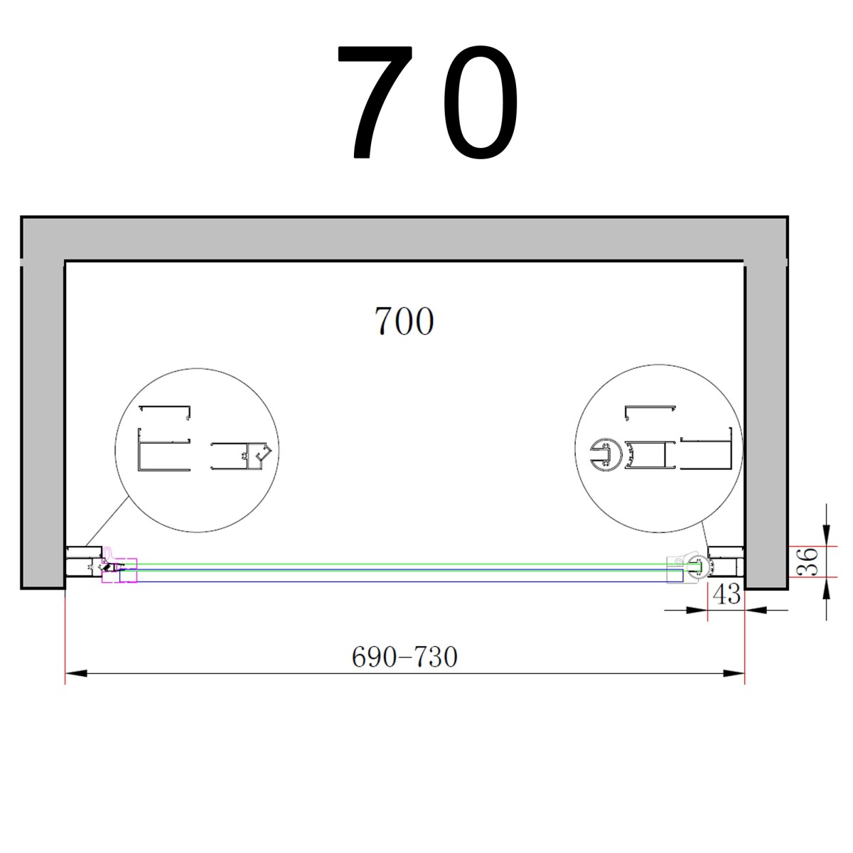 Porta Doccia Nicchia Battente NICLA 8mm H200 Anticalcare