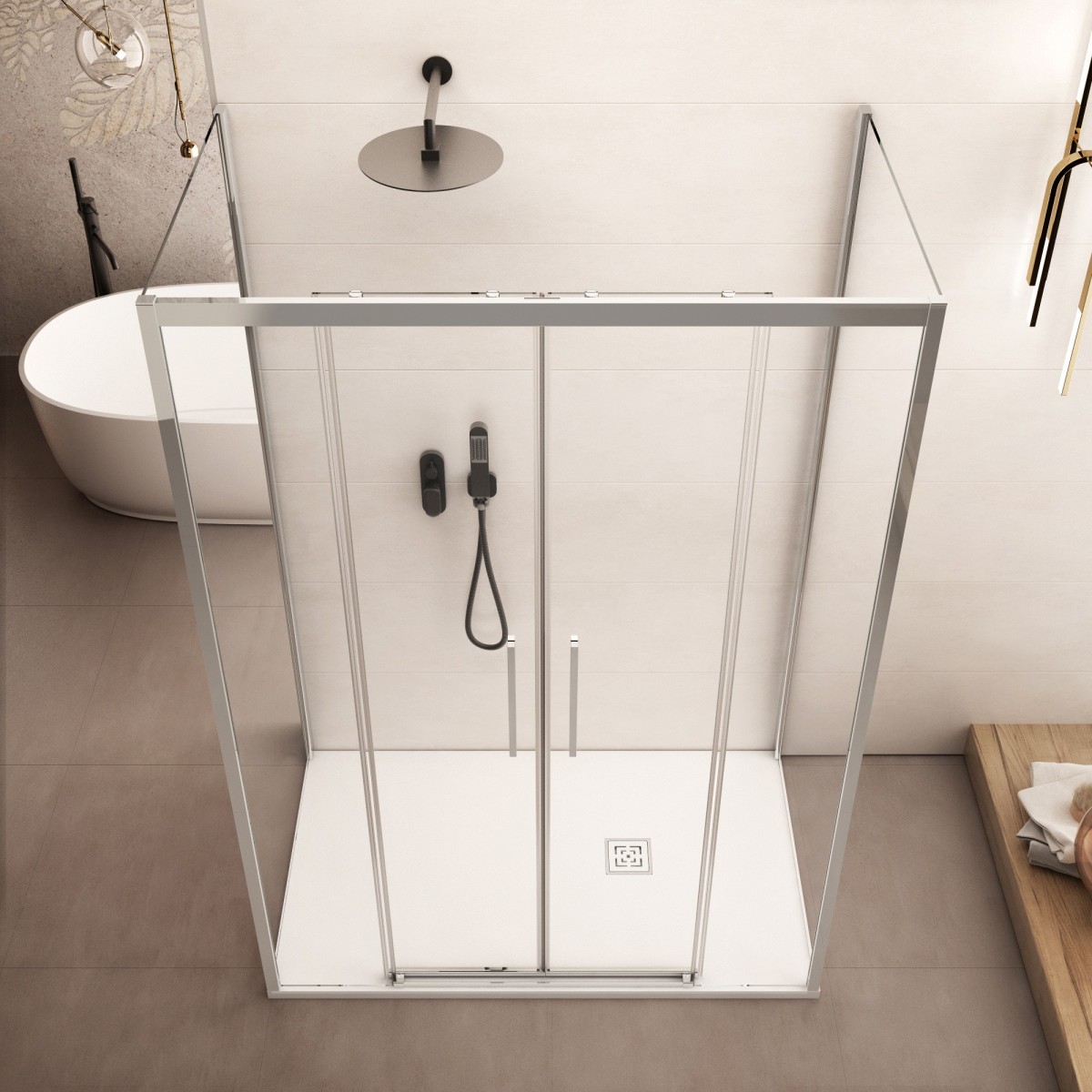 Soluzione arredo bagno con box doccia tre lati Lagoa-Trio...