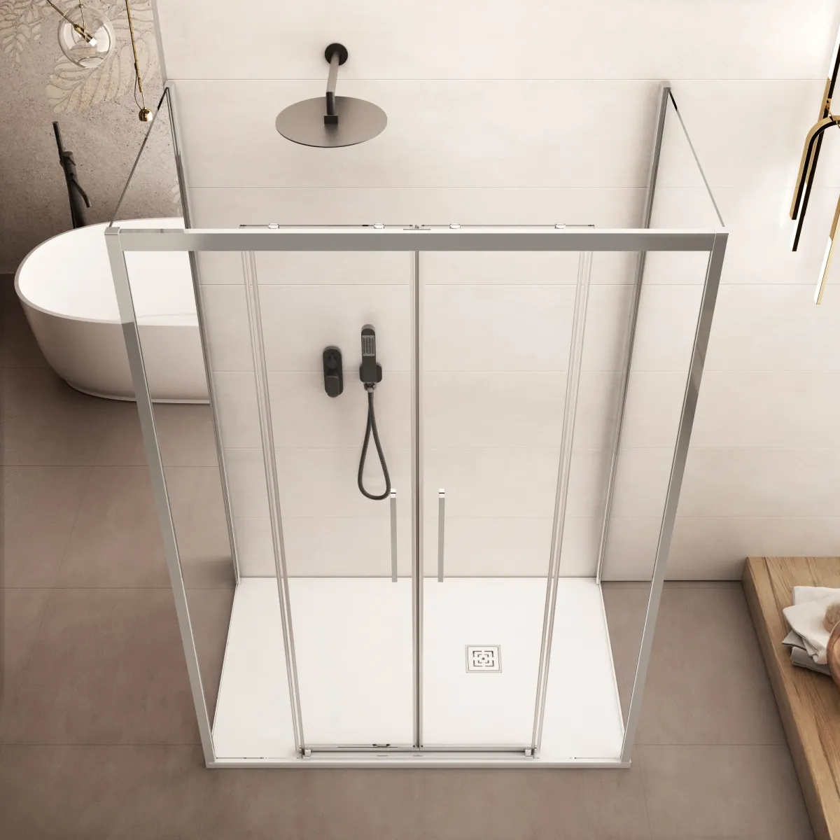 Soluzione arredo bagno con box doccia tre lati Lagoa-Trio...