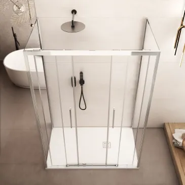 Cabine de douche LAGOA à trois côtés, verre de 6 mm, design minimaliste, porte coulissante
