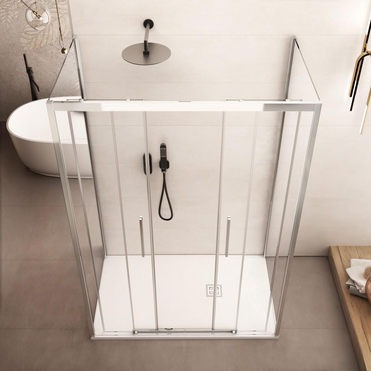 Soluzione arredo bagno con box doccia tre lati Lagoa-Trio...