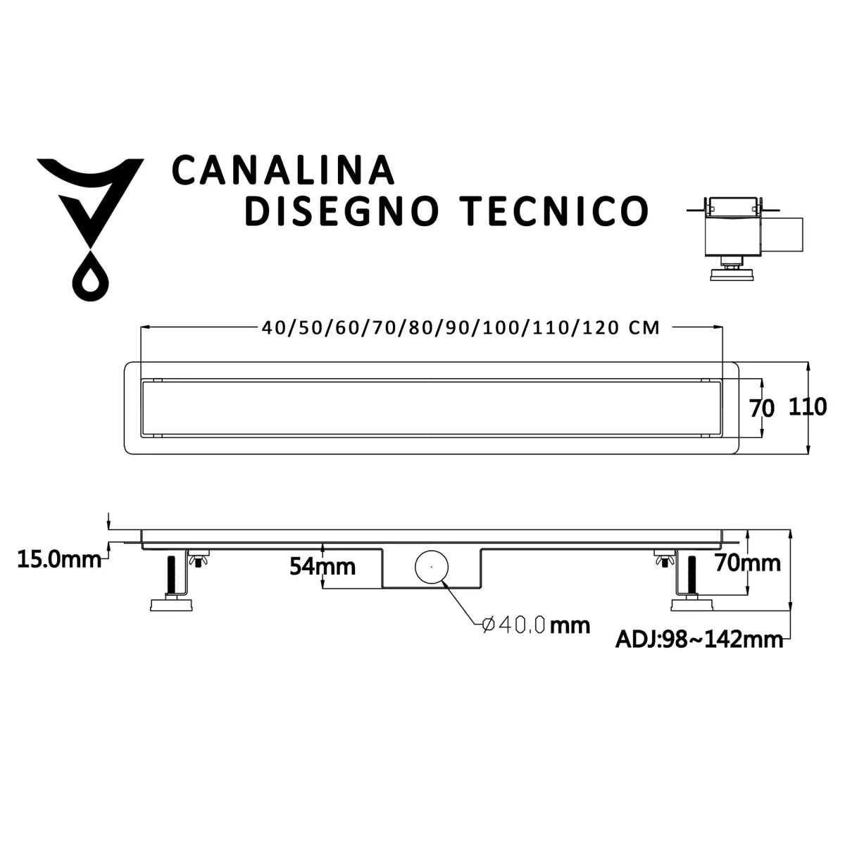 Canalina di scarico doccia filo pavimento con linee
