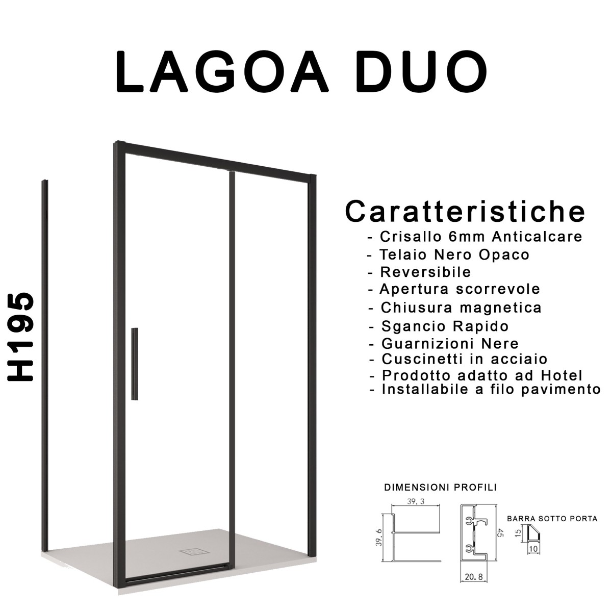 Doppelseitige Duschkabine mit schwarzen Profilen aus 6 mm...