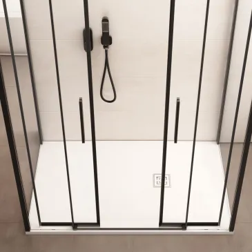 Cabine de douche double face avec profilés noirs LAGOA en verre transparent de 6 mm