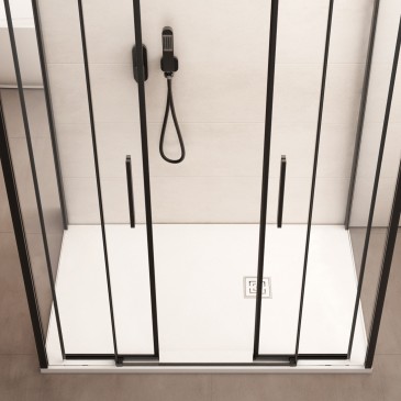Cabine de douche à trois côtés avec profilés noirs LAGOA en verre transparent de 6 mm