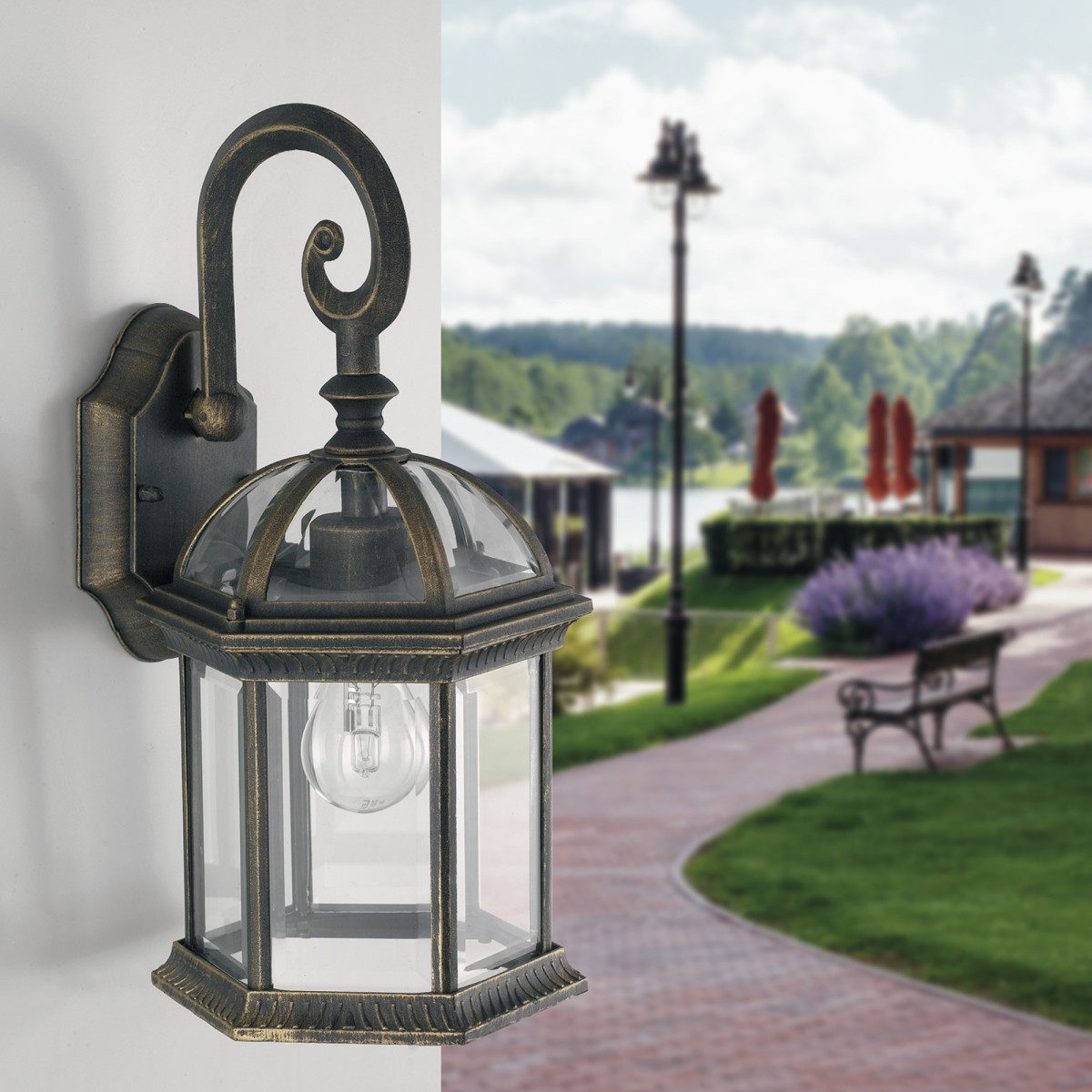 Lanterna Classica per Esterno Nero e Oro | Mondialshop