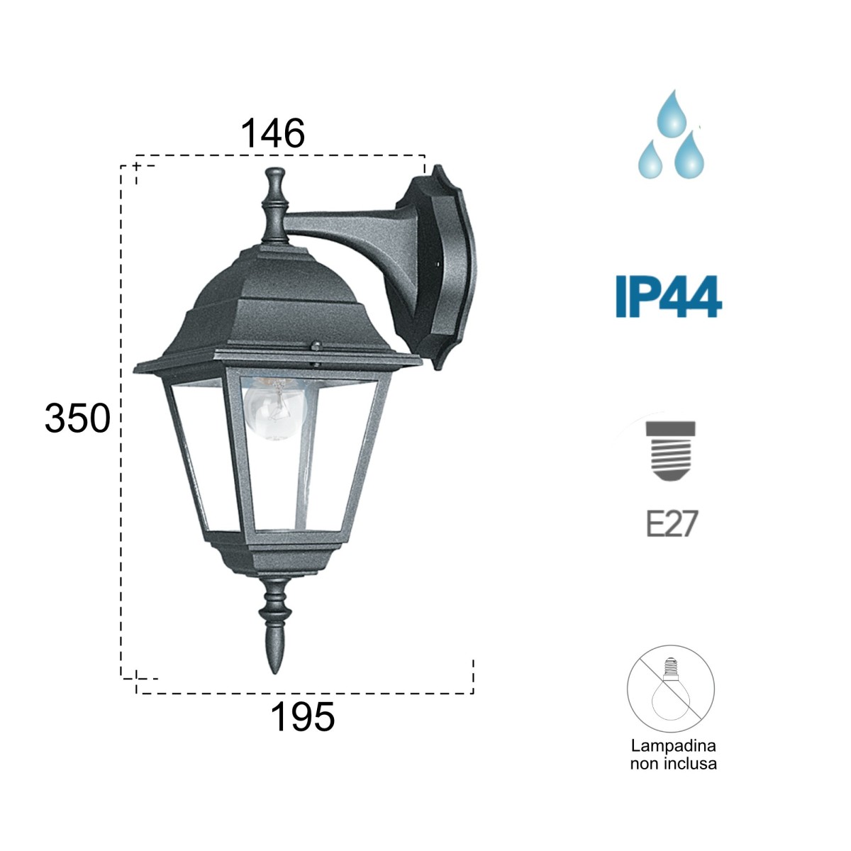 Schwarze Außenwandleuchte E27 60W | Mondialshop