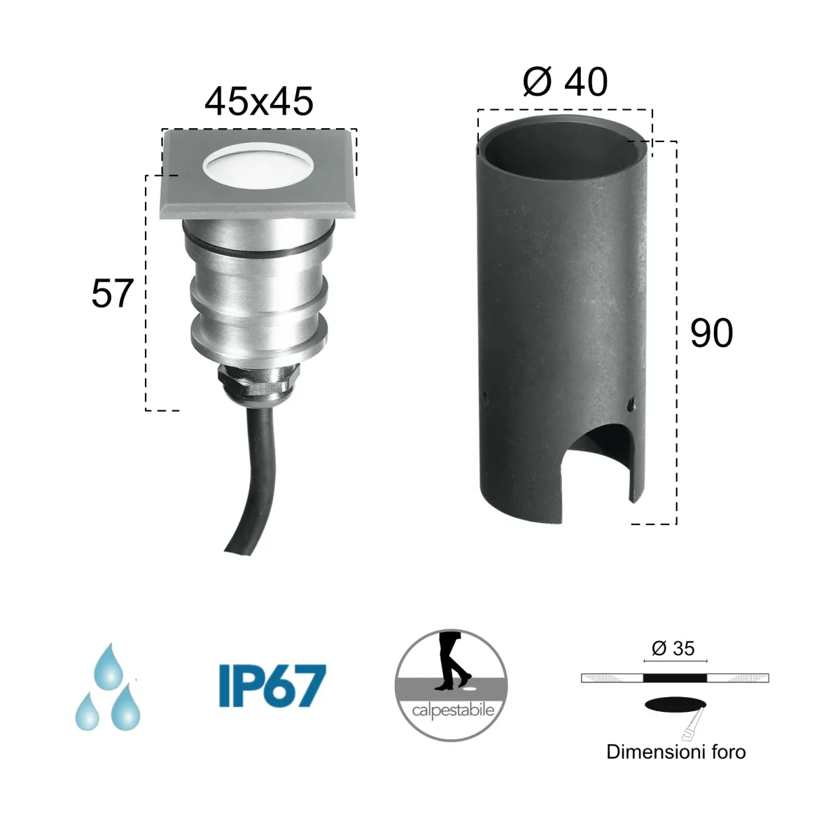 Spot encastré LED 3 W pour marches, nickel | Mondialshop