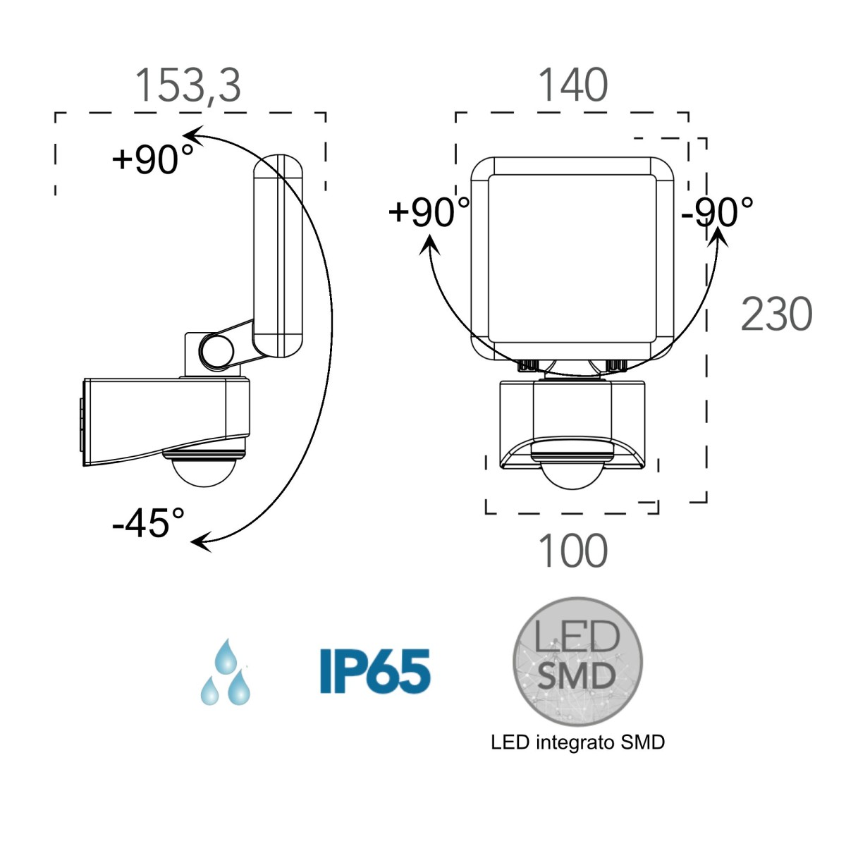 Proiettore da esterno 10W a led con sensore antracite...