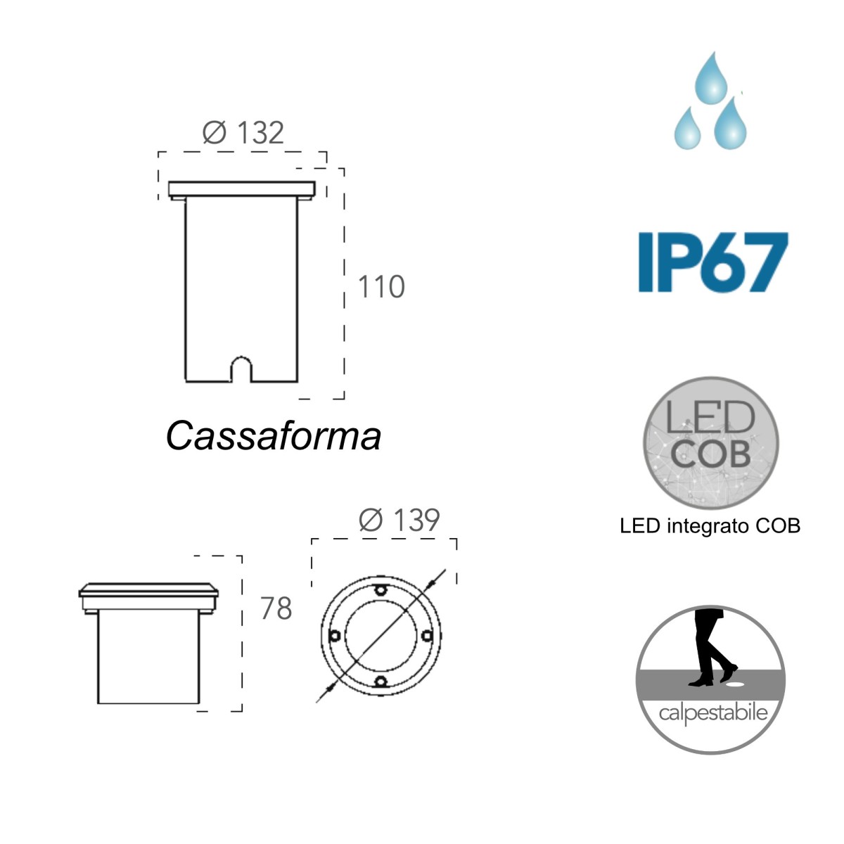 Faretto Segnapassi a Incasso LED 12W | Mondialshop