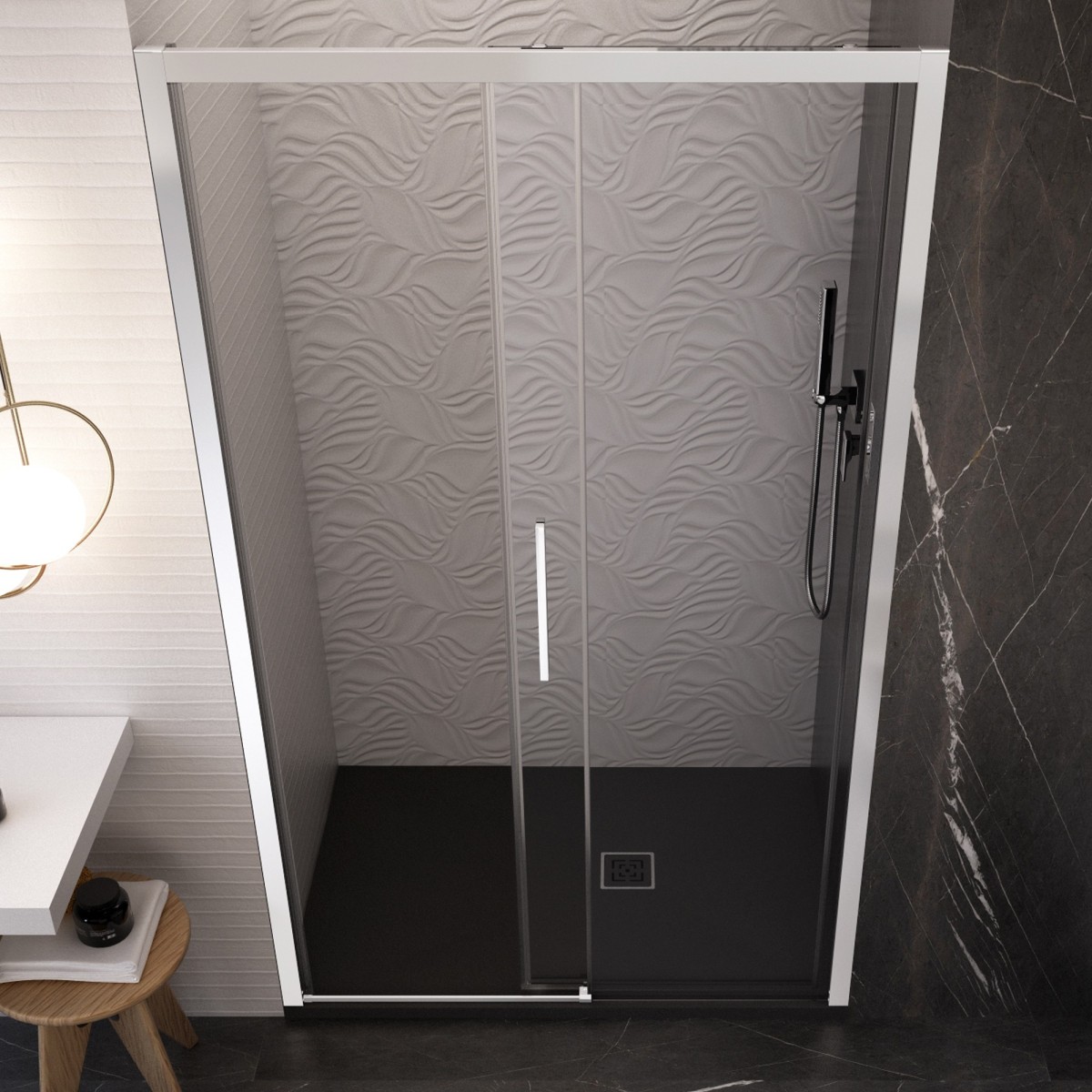 Porte de douche coulissante en cristal de 6 mm sans...