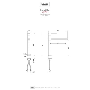 Rubinetto miscelatore da cucina quadro cromato Slim