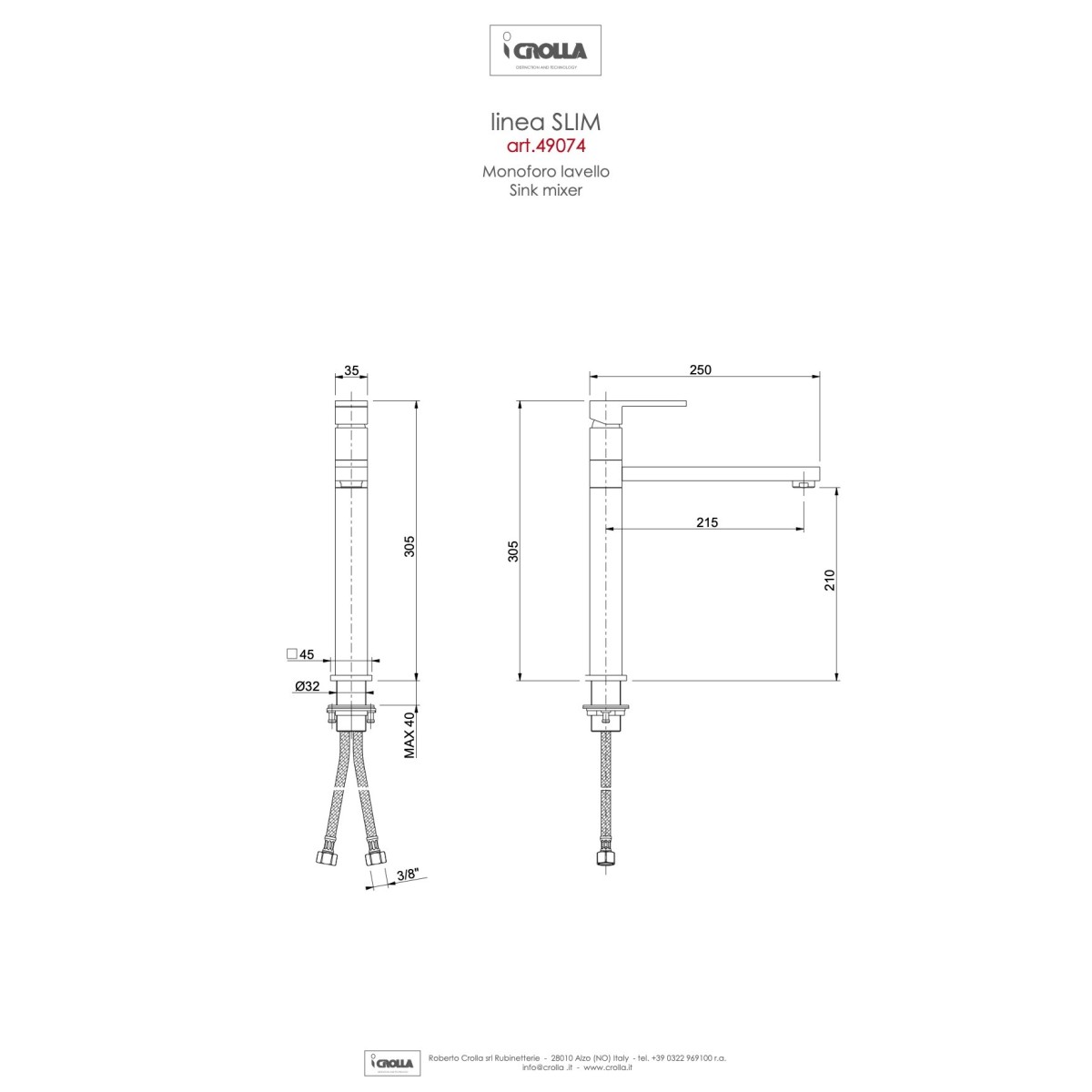 Rubinetto miscelatore da cucina quadro cromato Slim