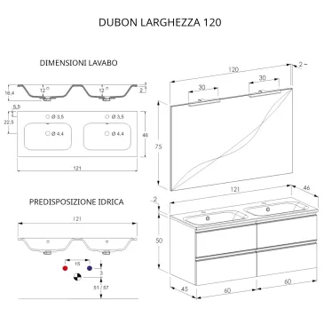 Mobile bagno sospeso 120cm con specchio bianco opaco DUBON