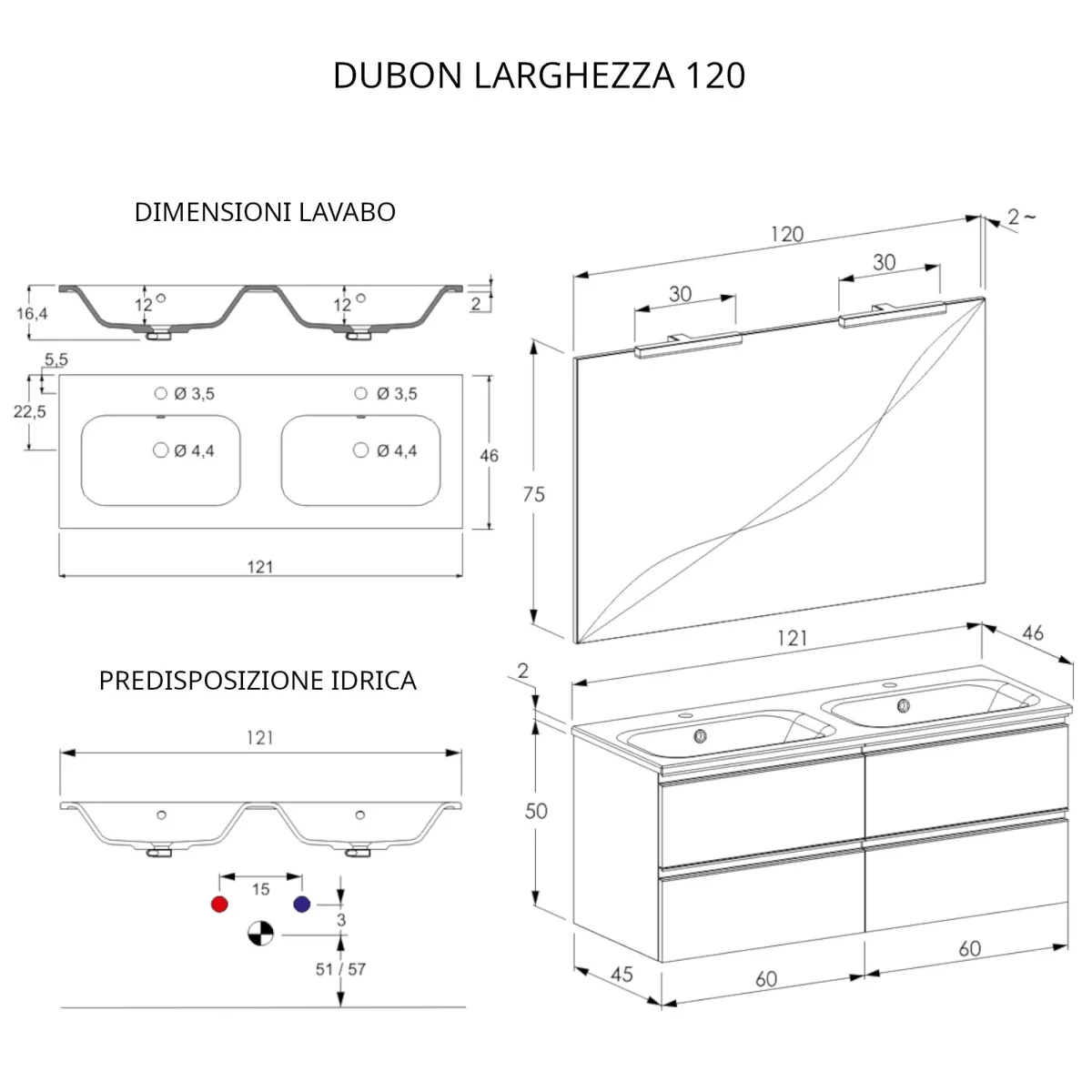 120 cm langer hängender Badezimmerschrank mit mattweißem...