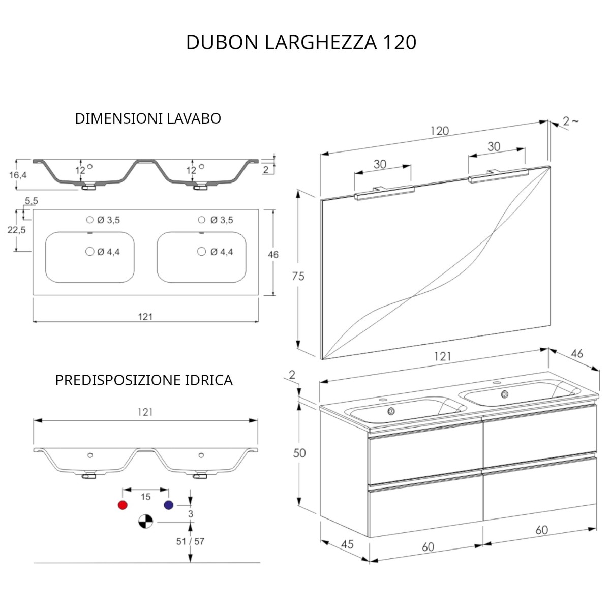 Meuble de salle de bain suspendu 120cm avec miroir blanc...