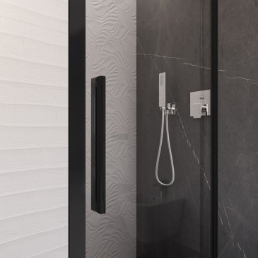 Lagoa Schiebetür für Dusche mit schwarzen Profilen für Badezimmernische