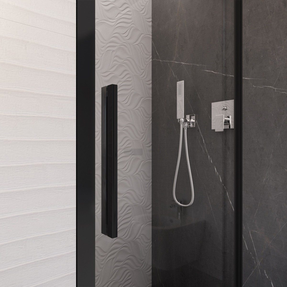 Porte de douche coulissante Lagoa avec profilés noirs...