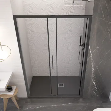 Lagoa Schiebetür für Dusche mit schwarzen Profilen für Badezimmernische