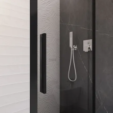 Porte de douche coulissante LAGOA DUO avec profilés noirs et 2 portes centrales