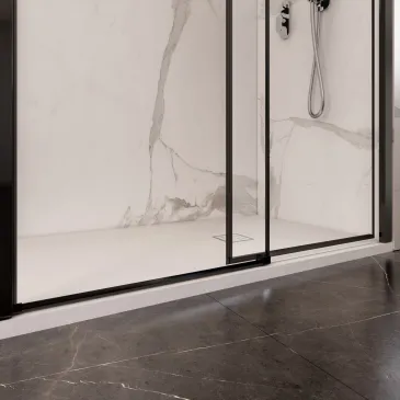 Porte de douche coulissante LAGOA DUO avec profilés noirs et 2 portes centrales