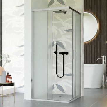 Cabine de douche coulissante d'angle gravée UNICO | Mondialshop