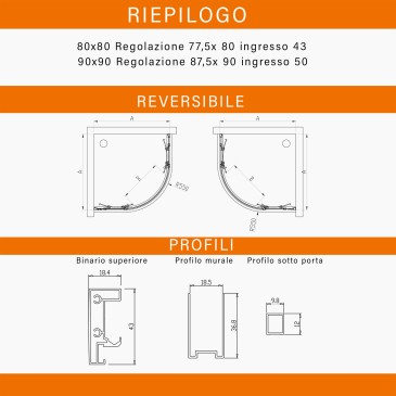 Box doccia semicircolare anta scorrevole trasparente H195 ICON